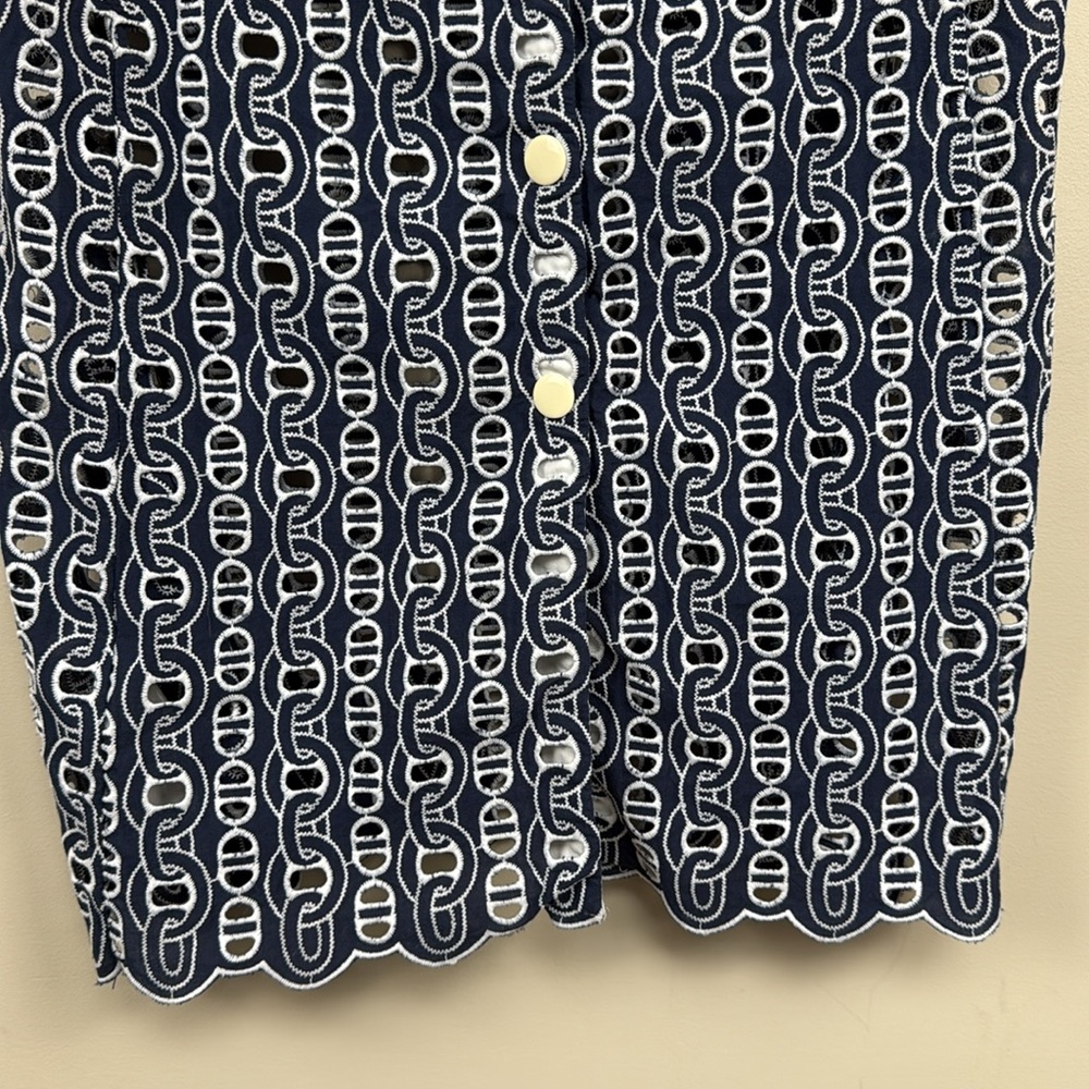 Sandro Navy and White Lace-Pattern Sleeveless Top - Picture 5 of 12